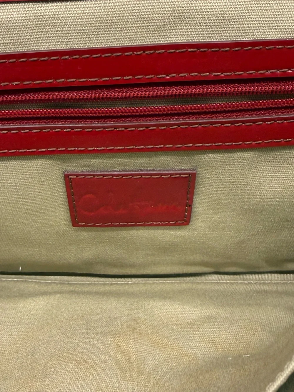 Cole Haan Red Patent Leather Clutch with Gold Accent Buckle